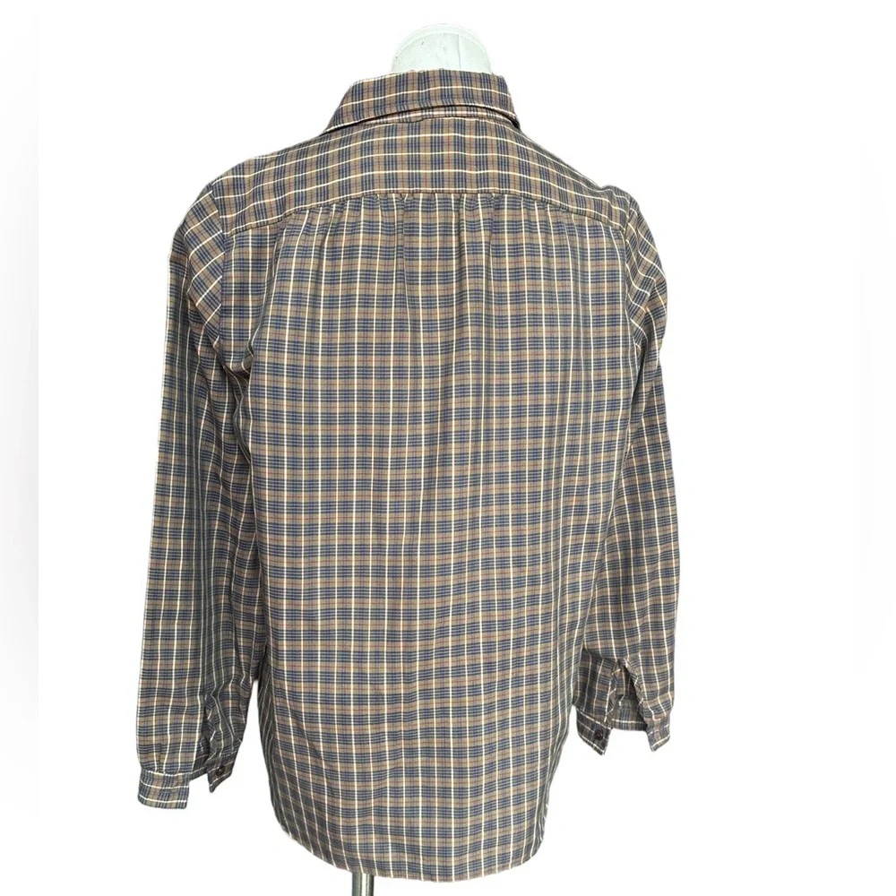 Vintage 1960s/70s Plaid Button-Up Blouse – Brown/Blue - medium - Picture 4 of 6